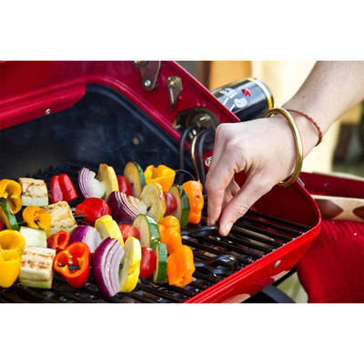 Americana Portable Electric Cart Grill with Two Folding Tables, Red (Open Box)