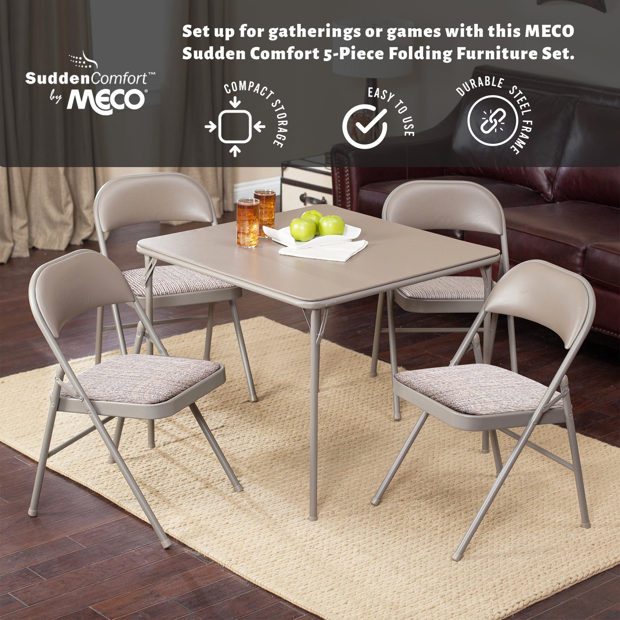 MECO Sudden Comfort 5 Piece 34x34 Card Table and 4 Chairs Furniture Set (Used) - VMInnovations