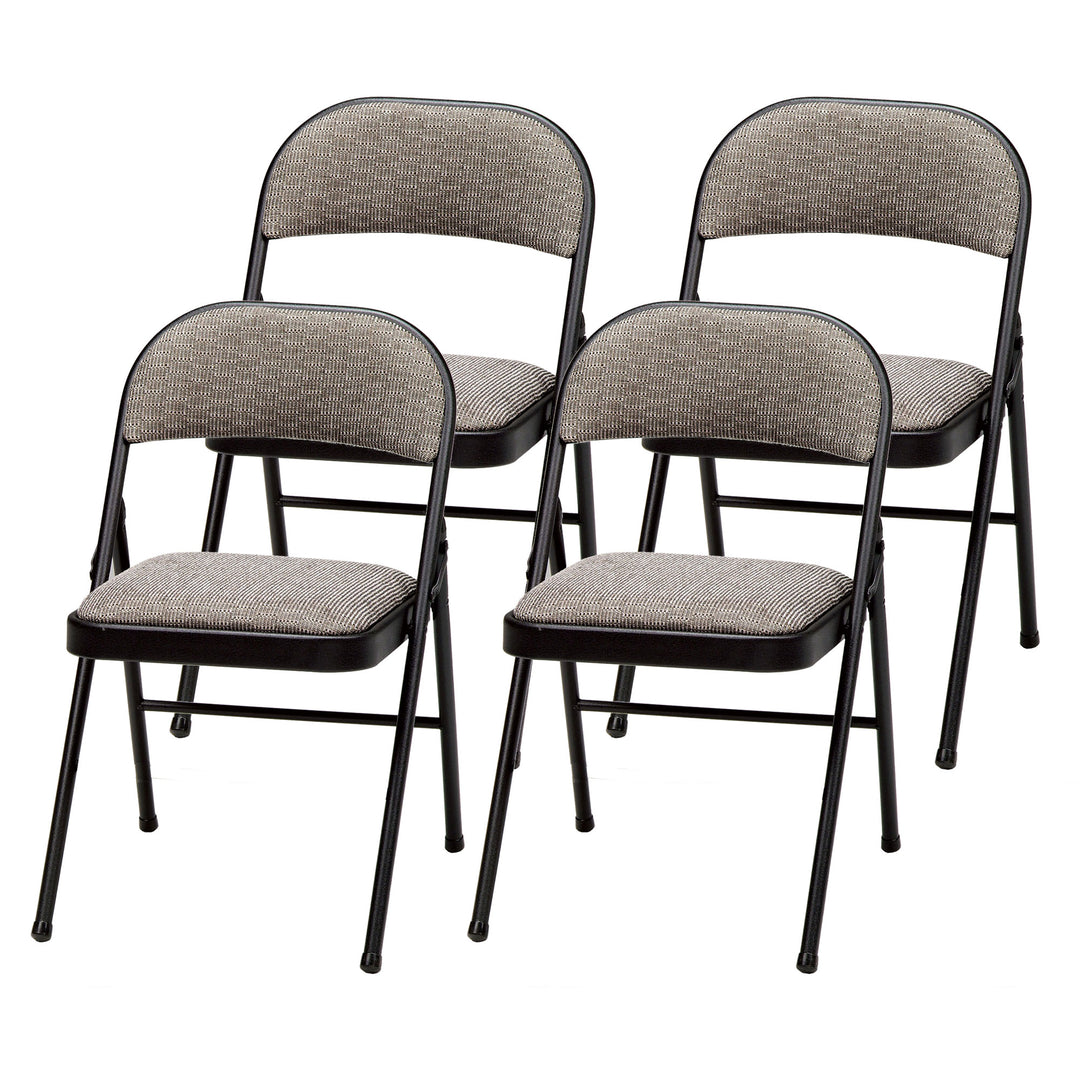 MECO Sudden Comfort Deluxe Metal Fabric Padded Chair Set, Black 4 PK(Open Box)