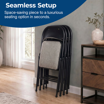 MECO Sudden Comfort Deluxe Metal Fabric Padded Chair Set, Black 4 PK(Open Box) - VMInnovations