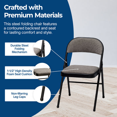 MECO Sudden Comfort Deluxe Metal Fabric Padded Chair Set, Black 4 PK(Open Box)