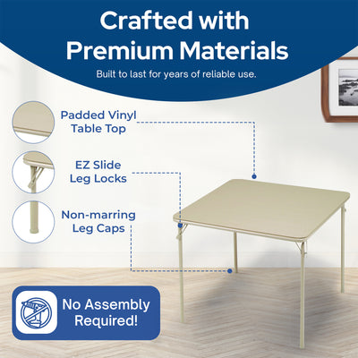 MECO Sudden Comfort 34 x 34 Inch Square Metal Folding Dining Card Table, Buff - VMInnovations