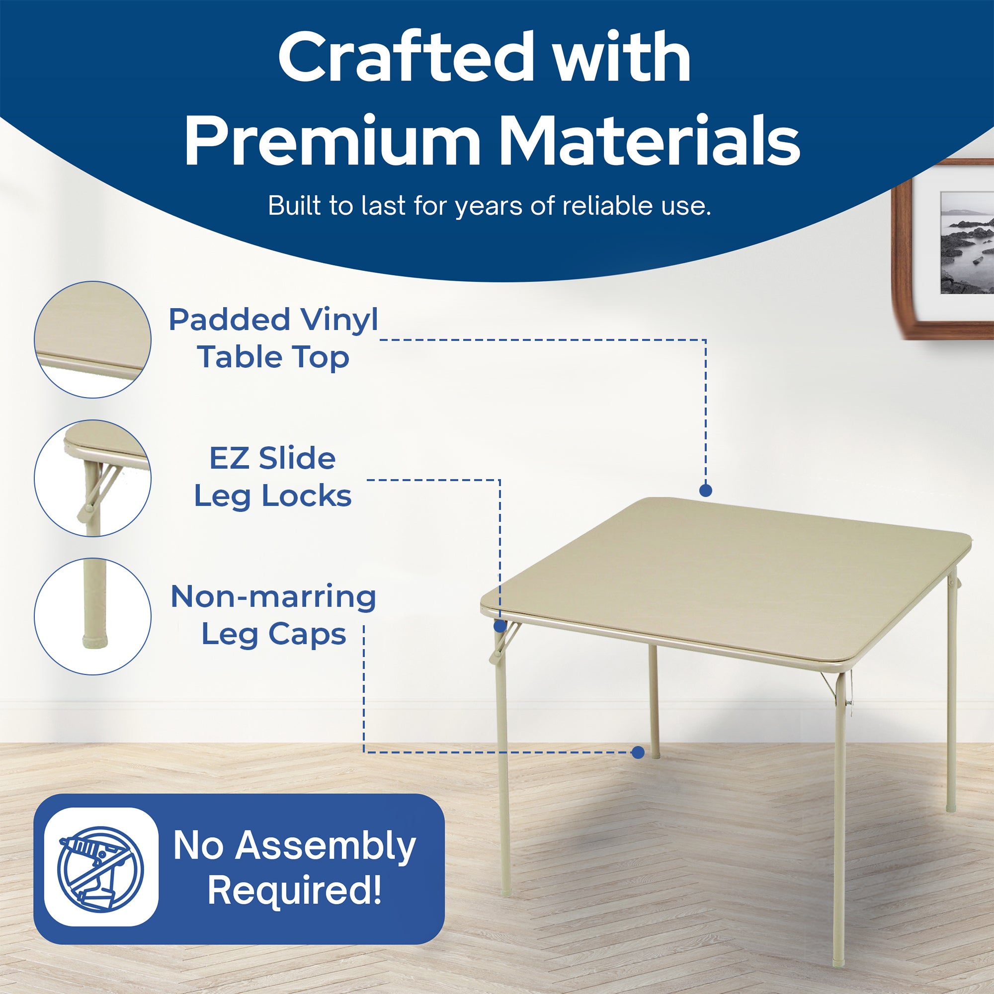 MECO Sudden Comfort 34 x 34 Inch Square Metal Folding Dining Card Table, Buff (Refurbished)