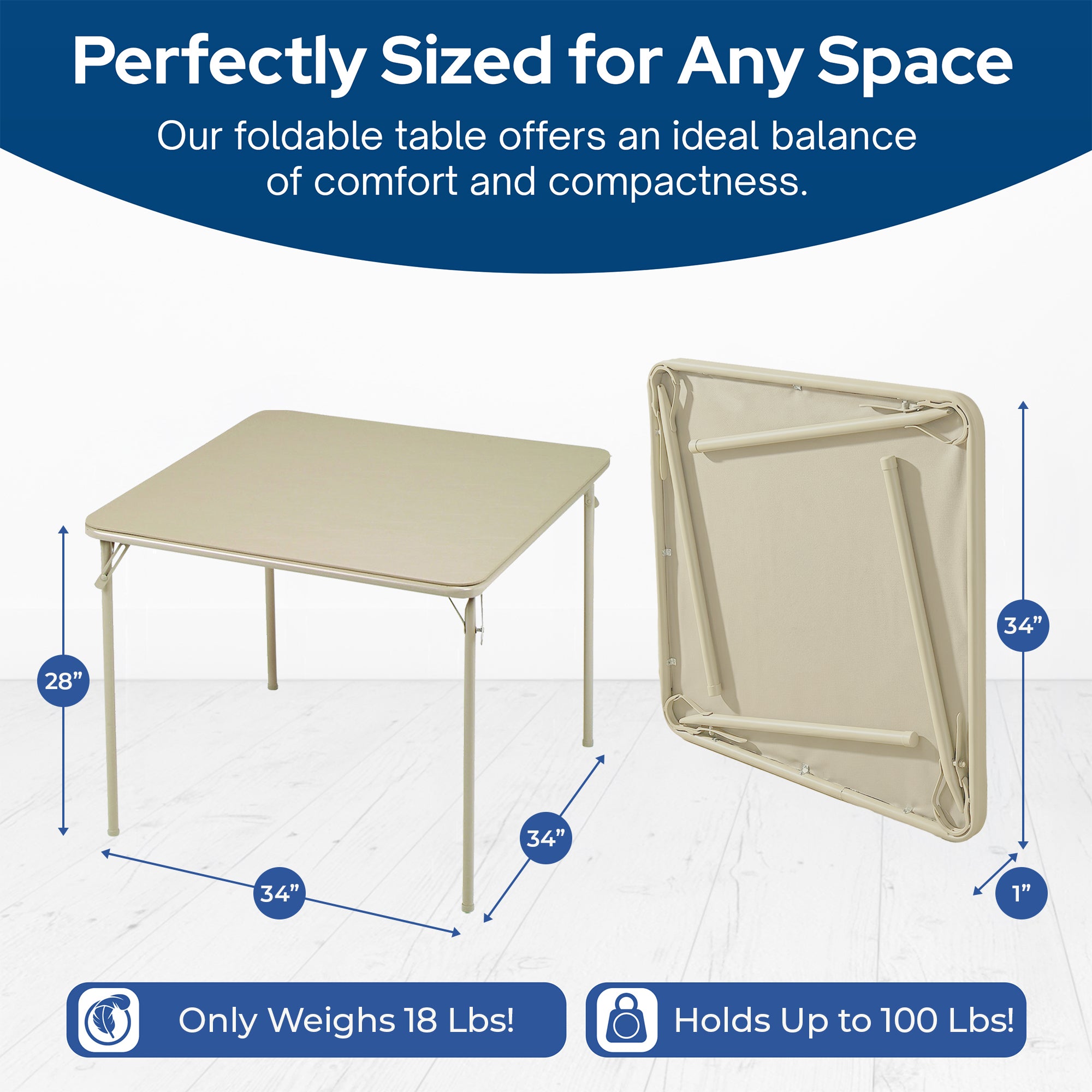MECO Sudden Comfort 34 x 34 Inch Square Metal Folding Dining Card Table, Buff (Refurbished)