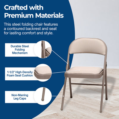 MECO Sudden Comfort Metal Fabric Padded Folding Chair (4 Pack) (Open Box) - VMInnovations