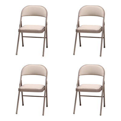 MECO Sudden Comfort Deluxe Metal Fabric Padded Folding Chair, Sand Tan (4 Pack) - VMInnovations