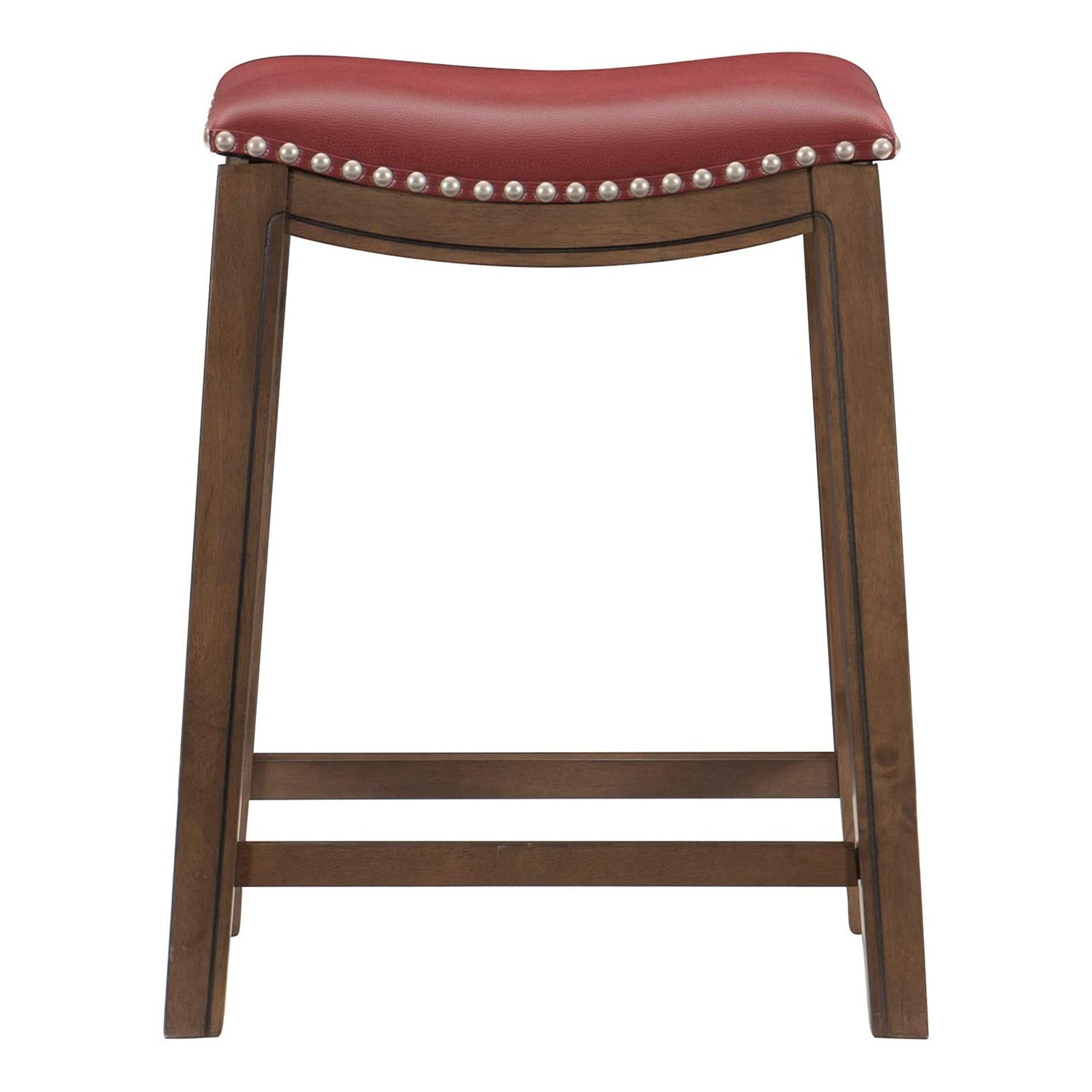 Homelegance 24" Counter Height Wooden Bar Stool Saddle Seat Barstool, Brown Red - VMInnovations