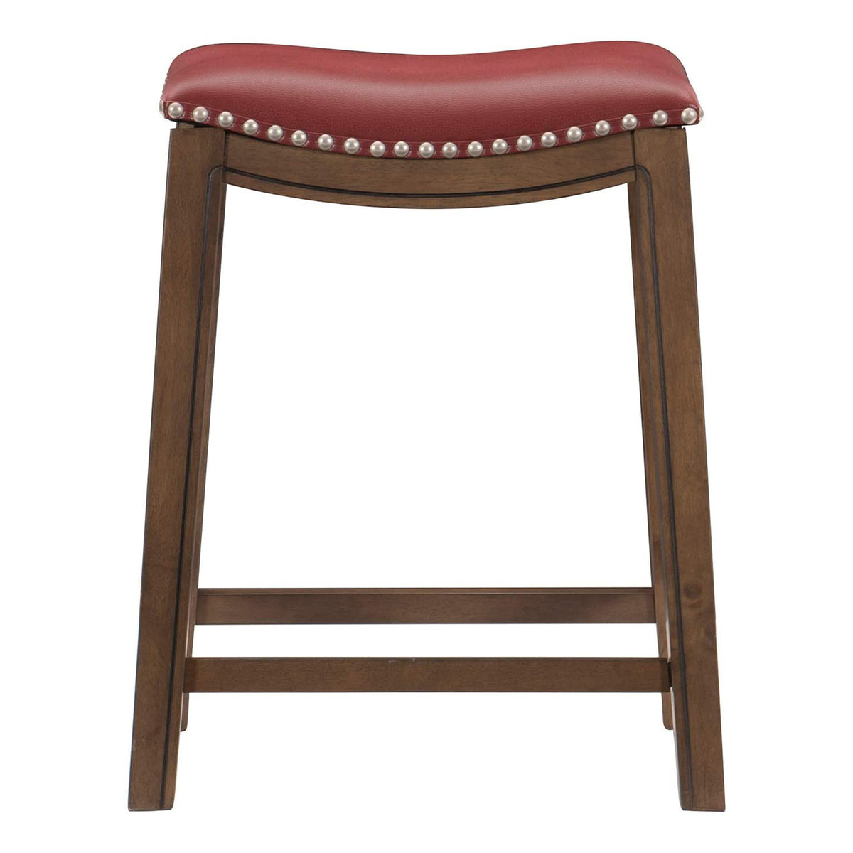 Homelegance 24" Counter Height Wooden Saddle Seat Barstool, Red (4 Pack)
