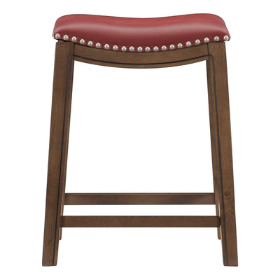 Homelegance 24" Counter Height Wooden Saddle Seat Barstool, Red (4 Pack)