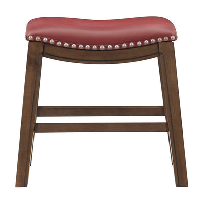 Homelegance 18" Dining Height Wooden Saddle Seat Barstool, Gray Red (2 Pack)