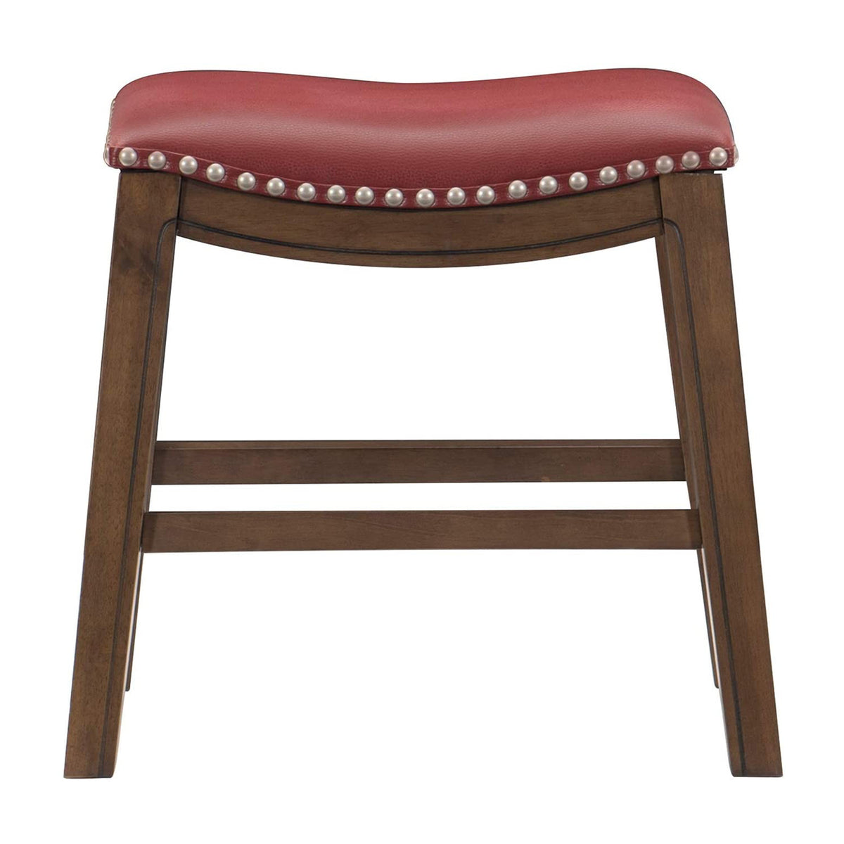 Homelegance 18" Dining Height Wooden Saddle Seat Barstool, Gray Red (2 Pack)