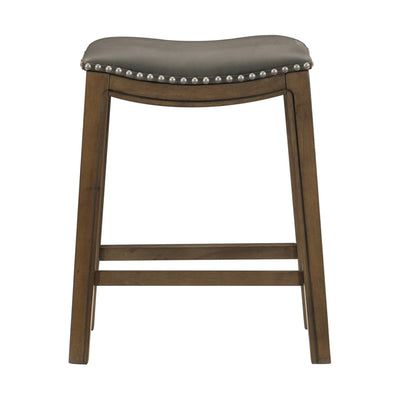 Homelegance 24" Counter Height Wooden Saddle Seat Barstool, Gray Brown (2 Pack)