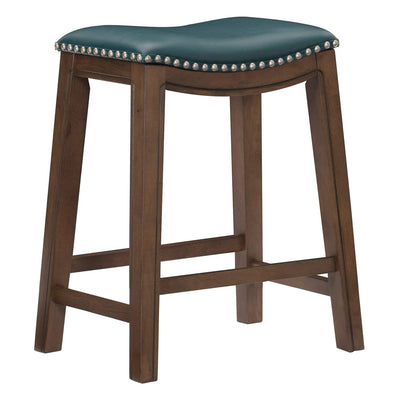 Homelegance 24" Counter Height Wooden Stool Saddle Seat Barstool, Green (2 Pack)