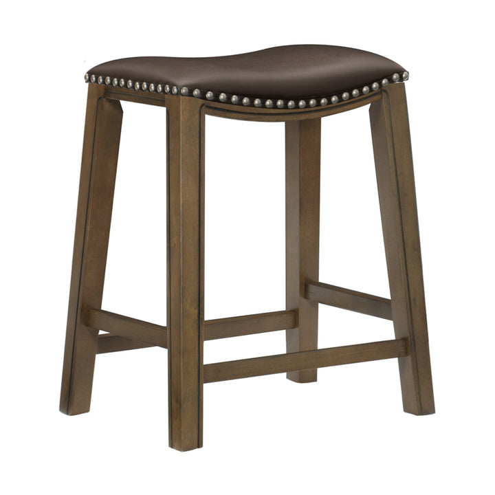 Homelegance 24" Height Wooden Bar Stool Saddle Seat Barstool, Brown (Open Box)