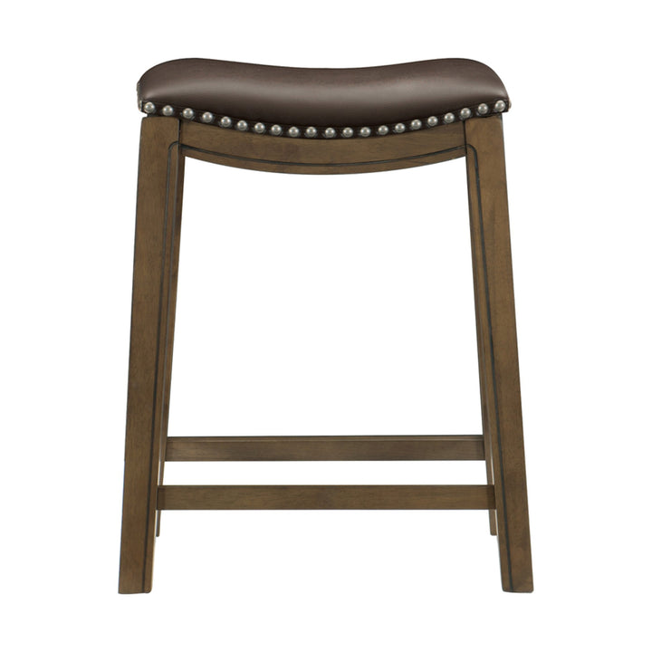 Homelegance 24" Height Wooden Bar Stool Saddle Seat Barstool, Brown (Open Box)