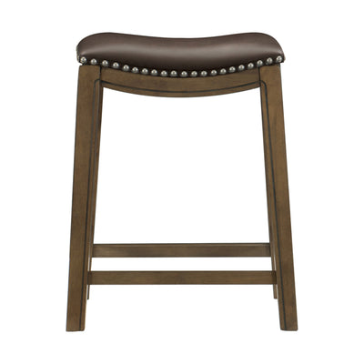 Homelegance 24" Counter Height Wooden Stool Saddle Seat Barstool, Brown (4 Pack)