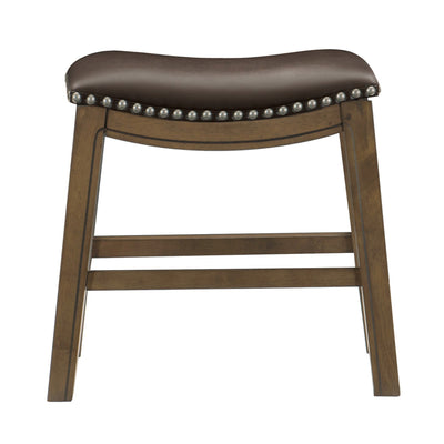 Homelegance 18-Inch Dining Height Wooden Saddle Seat Barstool, Brown (2 Pack)