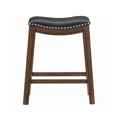 Homelegance 24" Counter Height Wooden Saddle Seat Barstools, Black (4 Pack)