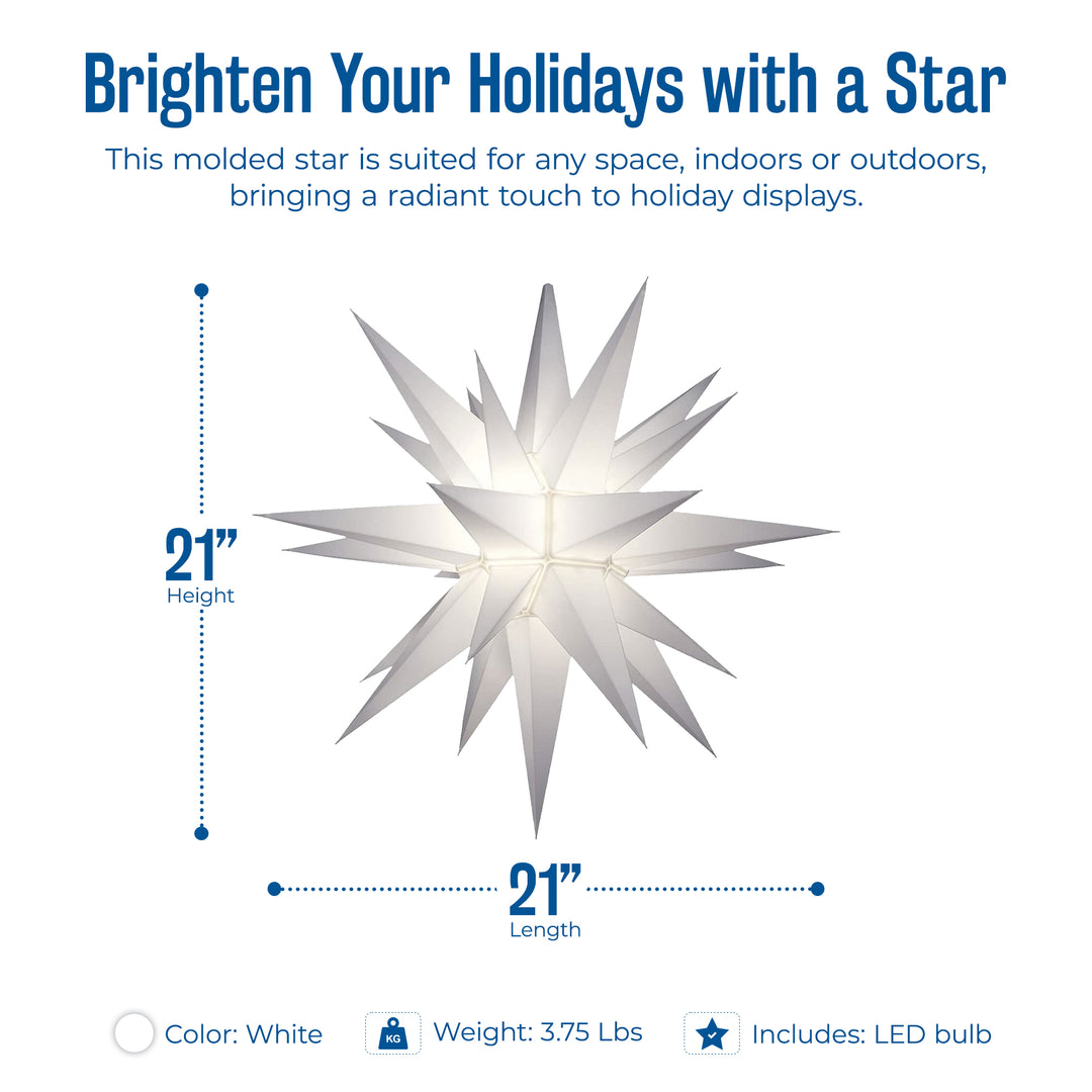 Keystone Holiday Outdoor 21" Prelit LED Christmas Holiday Star, White - VMInnovations