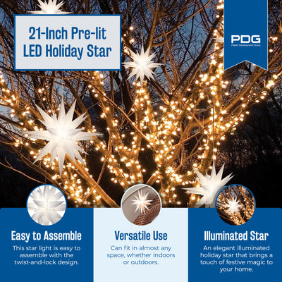 Keystone Holiday 21 Inch Prelit LED Christmas Holiday Star, White (Open Box) - VMInnovations