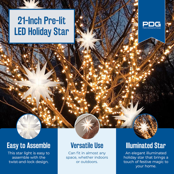 Keystone Holiday Outdoor 21" Prelit LED Christmas Holiday Star, White - VMInnovations