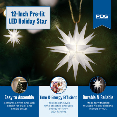 Keystone Holiday 12 Inch Prelit LED Christmas Star Tree Topper, White (Used) - VMInnovations