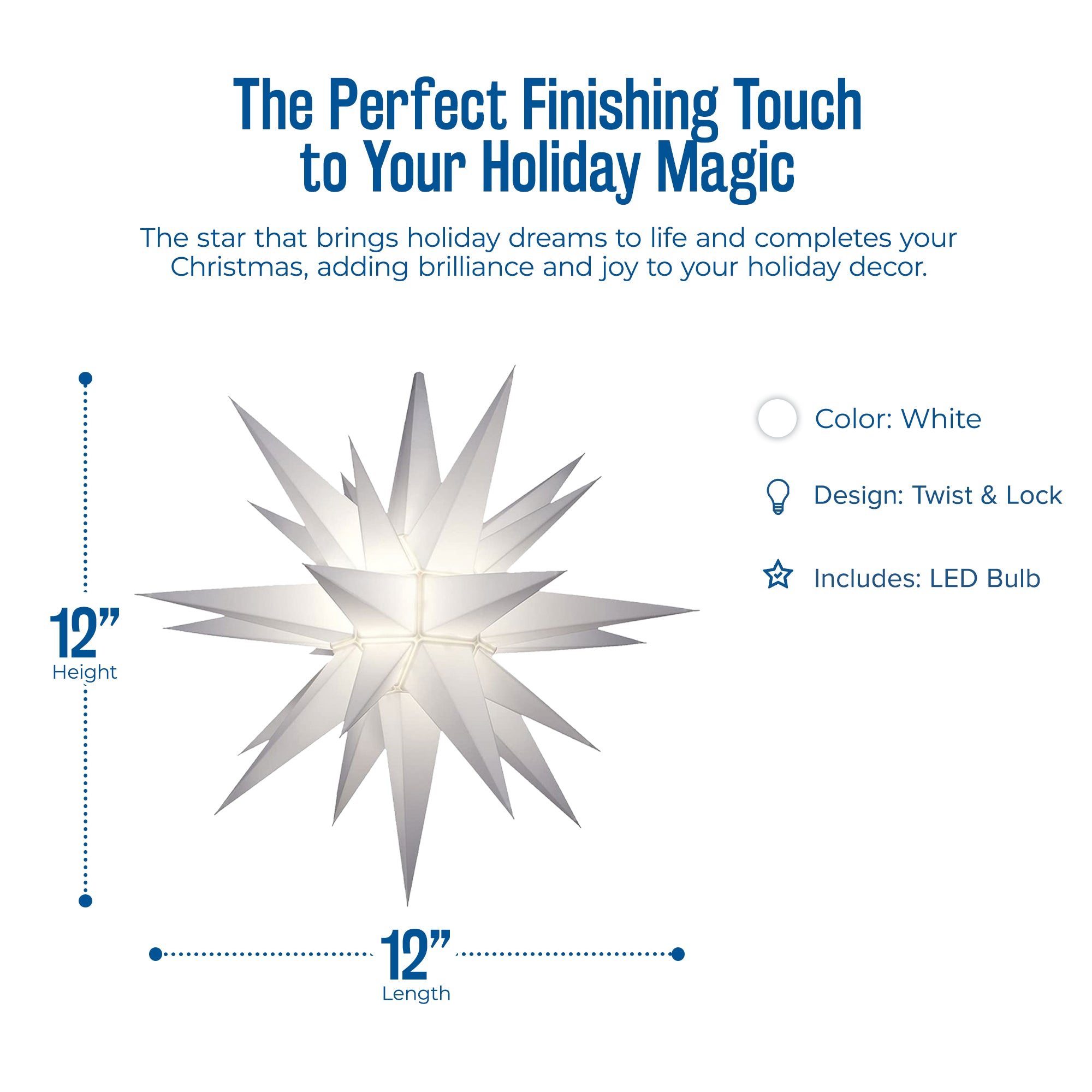 Keystone Holiday 12 Inch Prelit LED Christmas Star Tree Topper, White (Used) - VMInnovations