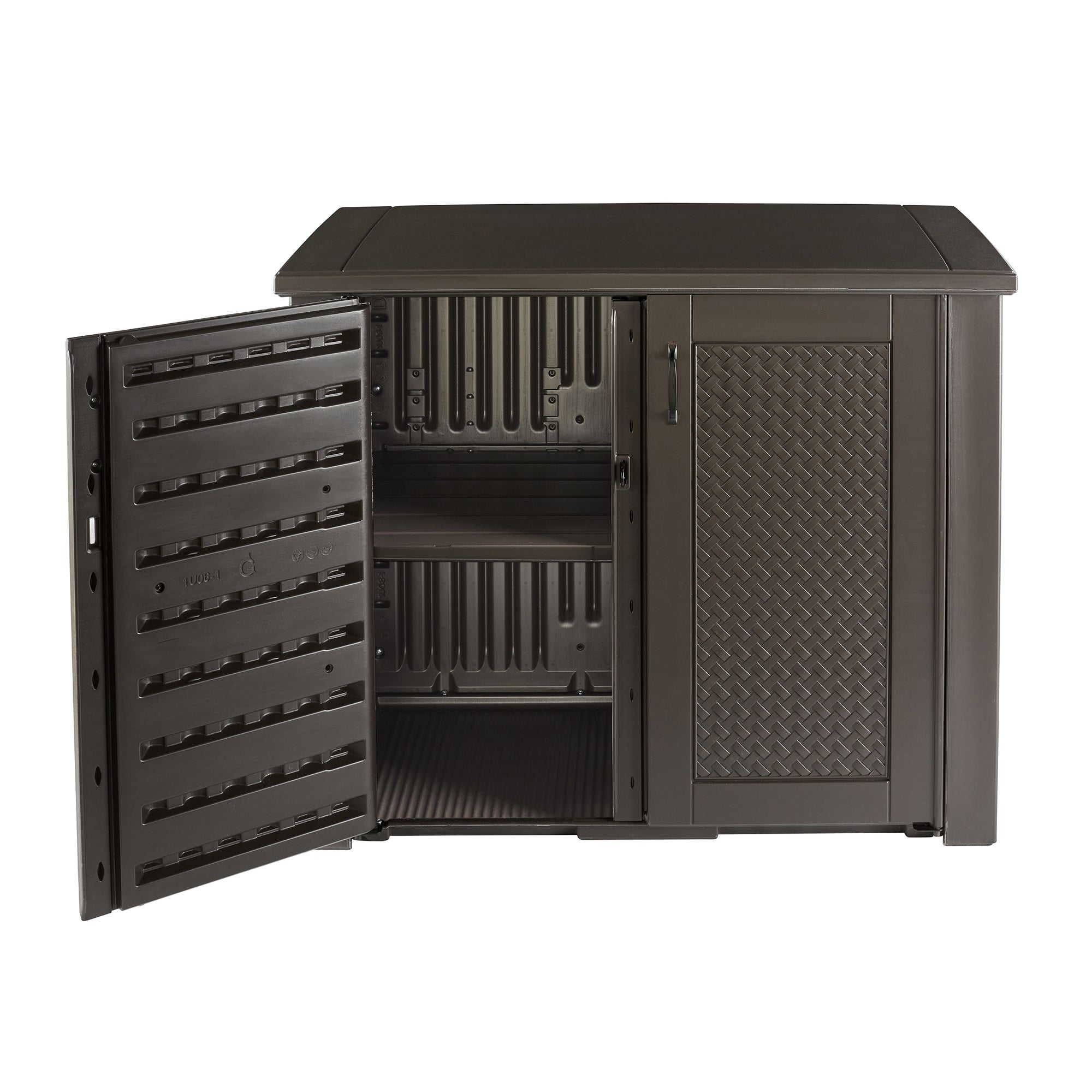 Rubbermaid Weather Resistant Weaved Resin Outdoor Patio Storage Cabinet, Brown - VMInnovations
