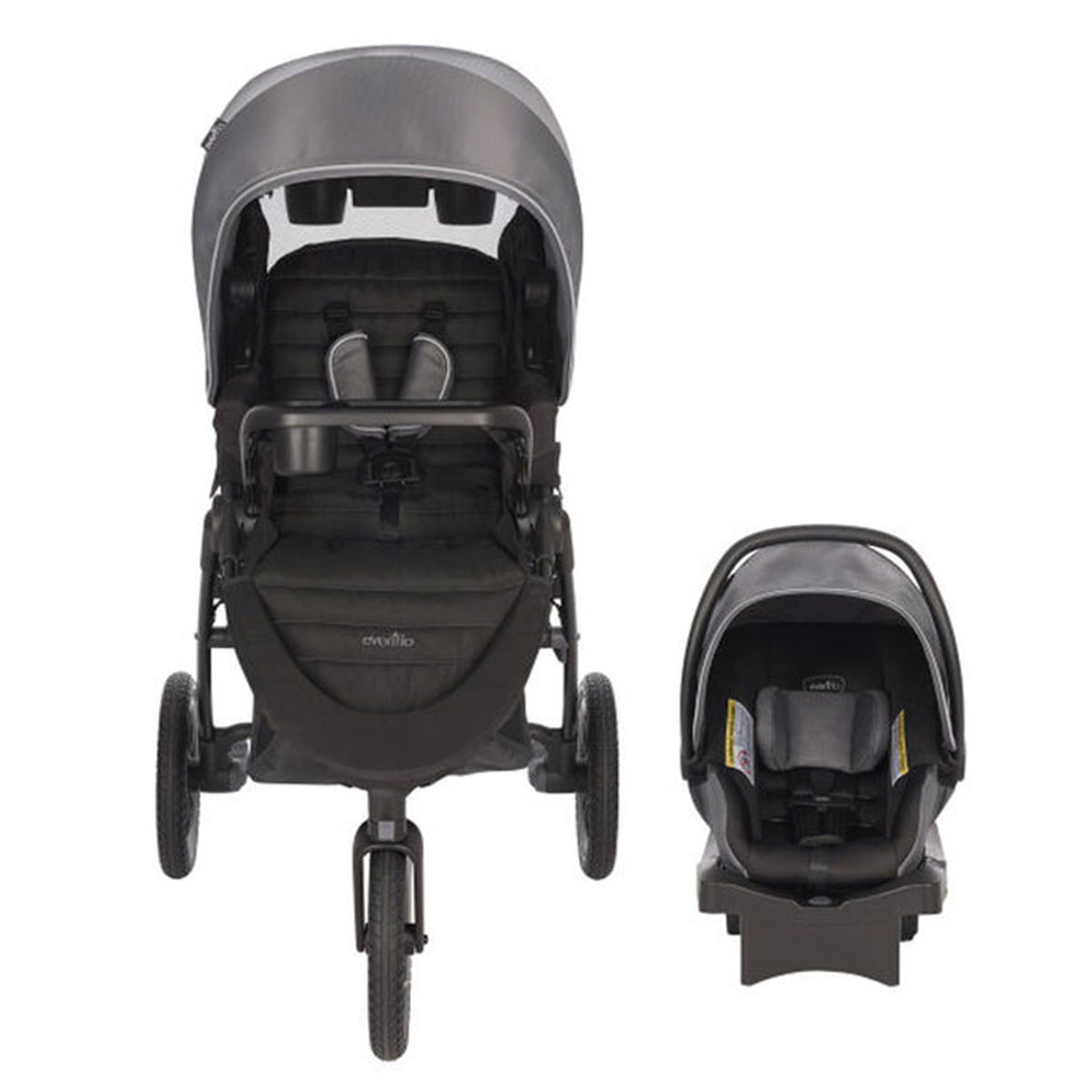 Evenflo Folio3 Stroller Jogger Travel System w/ LiteMax 35 Car Seat, Avenue Gray