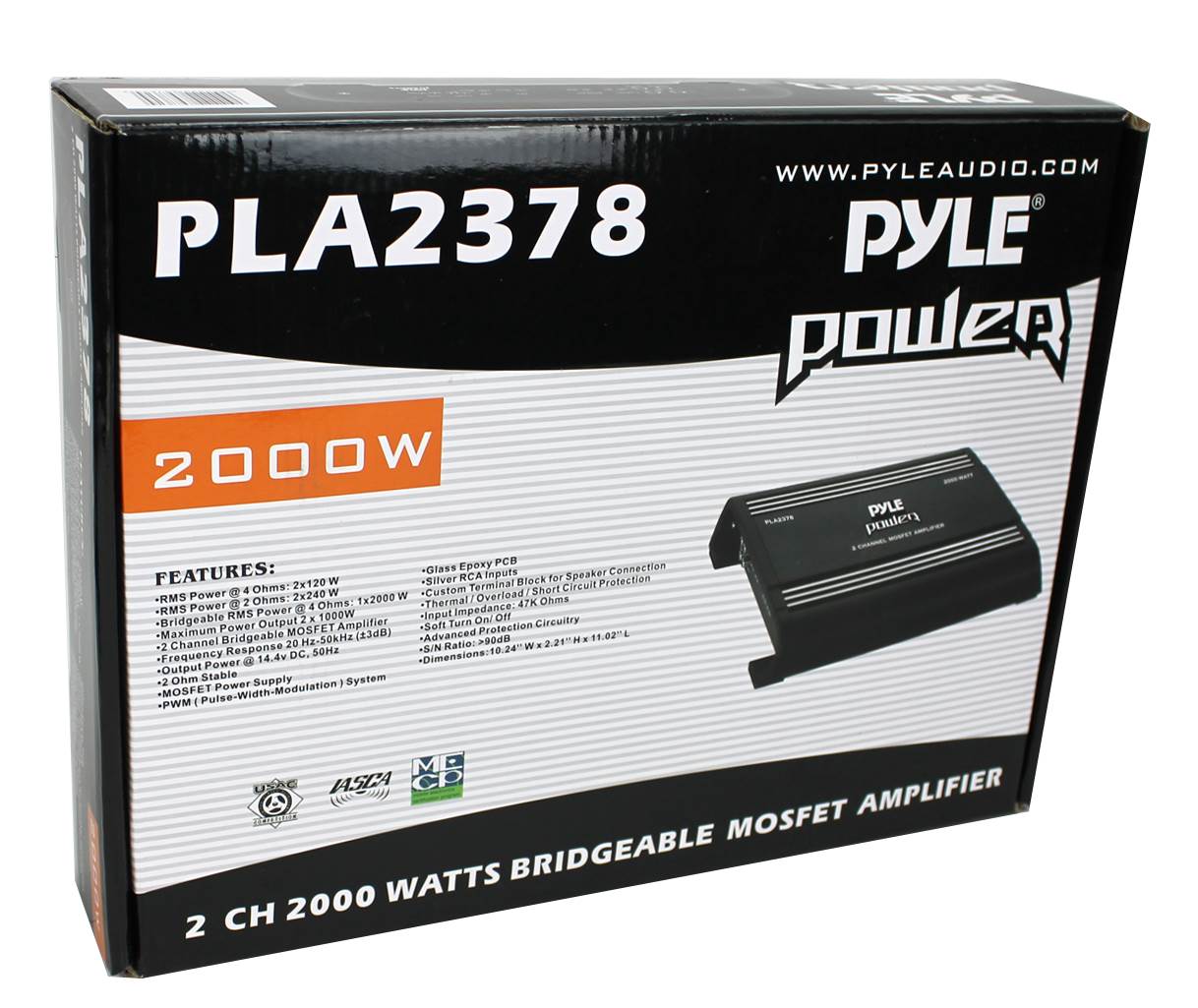 Pyle PLA2378 Bridgeable 2 Channel 2000 Watt Car Audio Mosfet Amplifier (2 Pack)