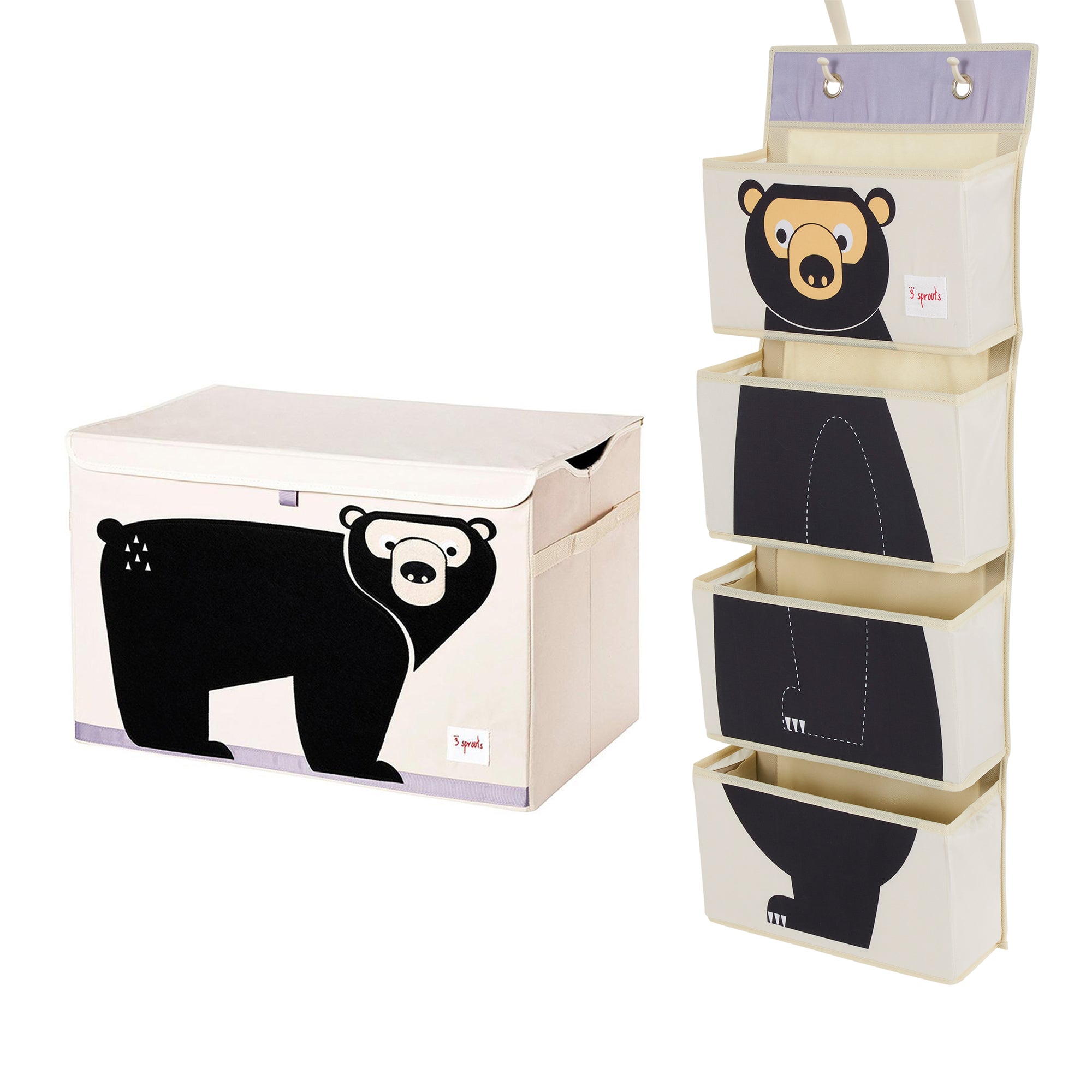 3 Sprouts Toy Chest Storage Bin & Wall Hanging Basket Storage Organizer, Bear