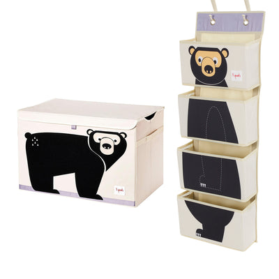 3 Sprouts Toy Chest Storage Bin & Wall Hanging Basket Storage Organizer, Bear
