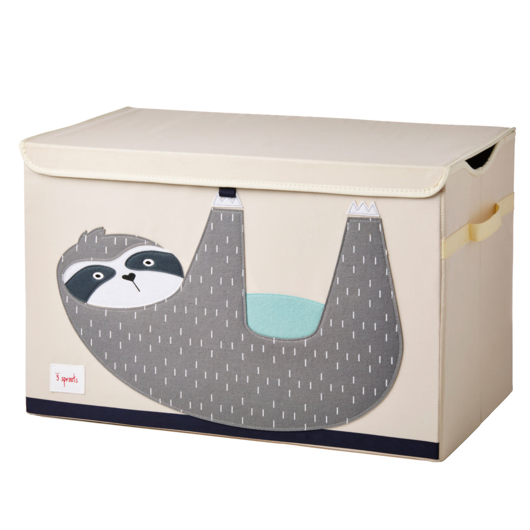 3 Sprouts Children's Nursery Room Soft Fabric Trunk Toy Chest Box, Sloth (Used)