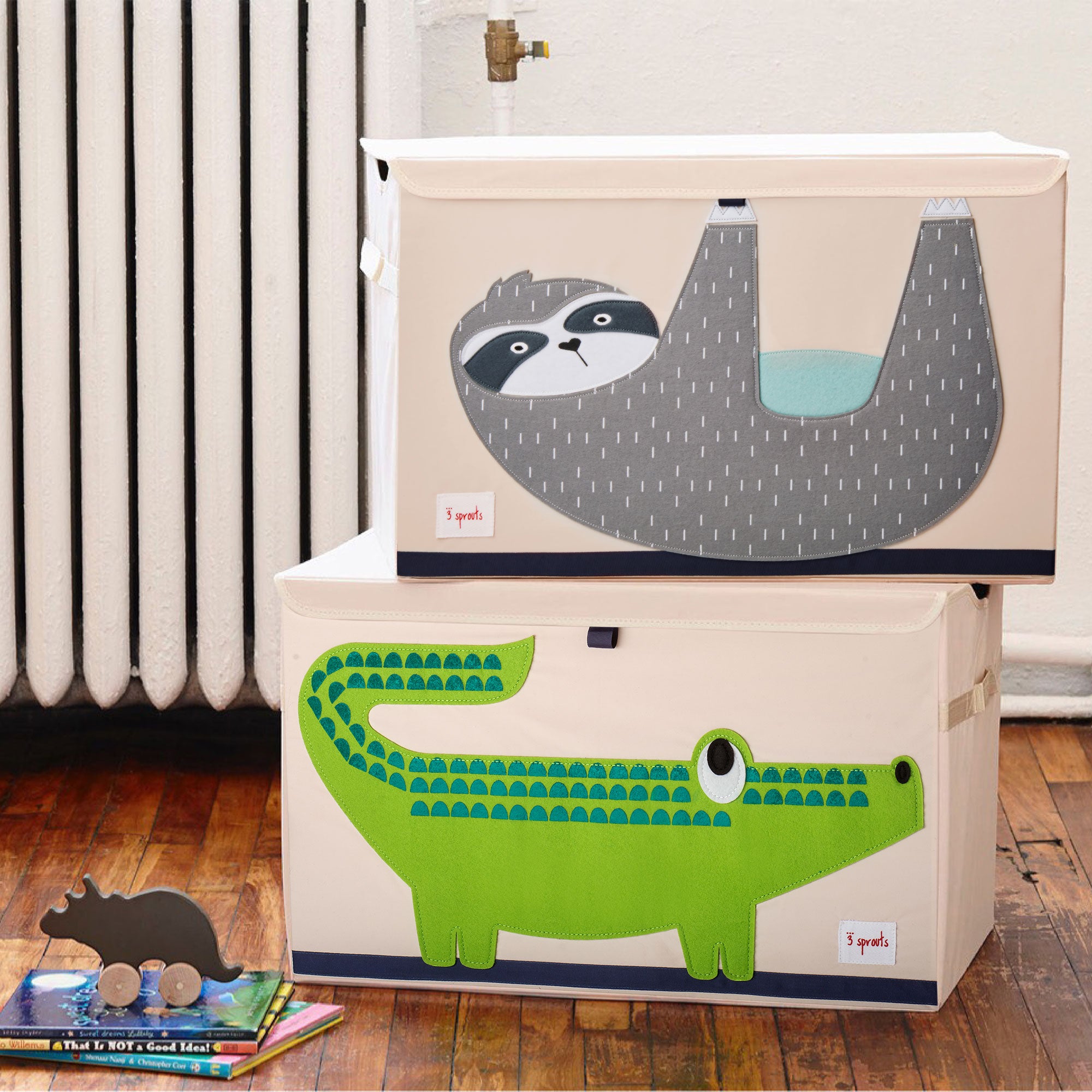 3 Sprouts Children's Nursery Room Soft Fabric Storage Trunk Toy Chest Box, Sloth - VMInnovations