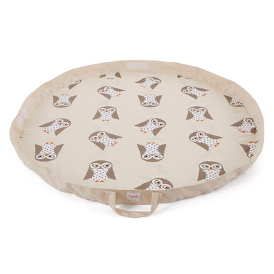 3 Sprouts Convertible Toy Storage Bag and Portable Play Mat, Gray Owl Pattern