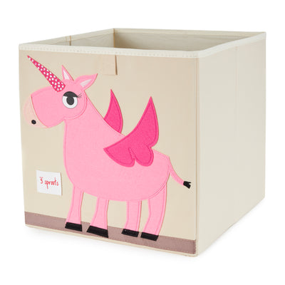 3 Sprouts Kids Children's Foldable Fabric Storage Cube Box, Pink Unicorn (Used) - VMInnovations