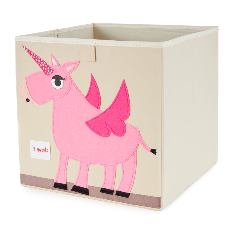 3 Sprouts Kids Foldable Fabric Storage Cube Bin Box, Pink Unicorn (Open Box)