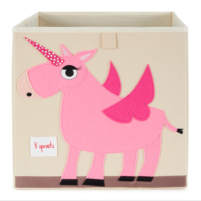 3 Sprouts Kids Children's Foldable Fabric Storage Cube Box, Pink Unicorn (Used) - VMInnovations