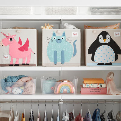 3 Sprouts Kids Children's Foldable Fabric Storage Cube Box, Pink Unicorn (Used) - VMInnovations