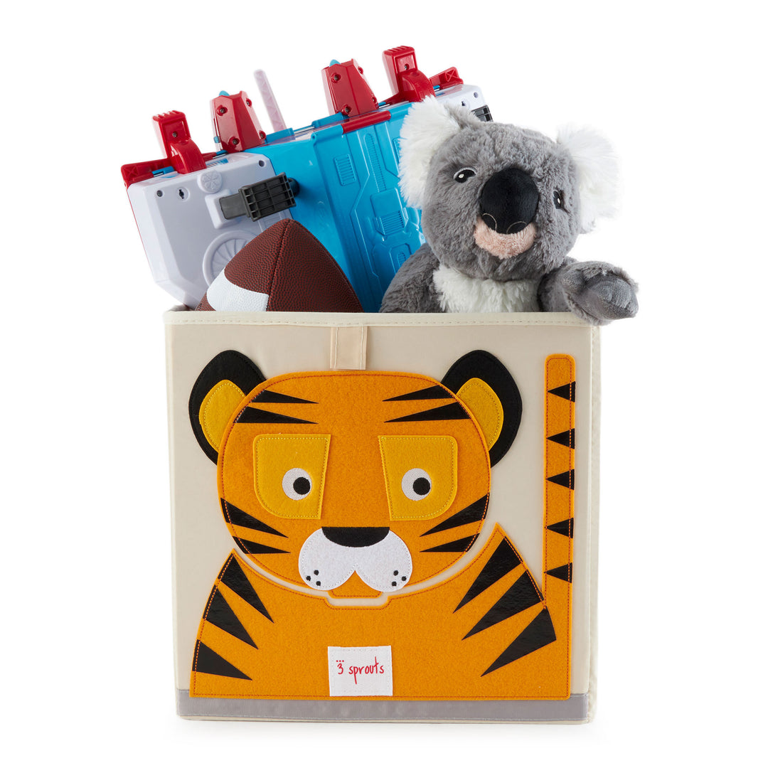 3 Sprouts Kid's Fabric Storage Cube Box Soft Toy Bin, Friendly Tiger (Open Box)