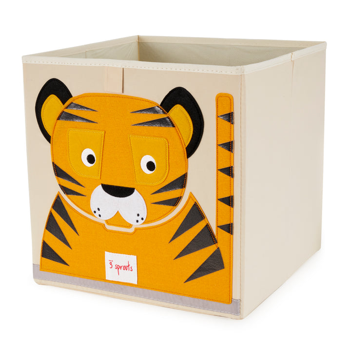 3 Sprouts Kid's Fabric Storage Cube Box Soft Toy Bin, Friendly Tiger (Open Box)