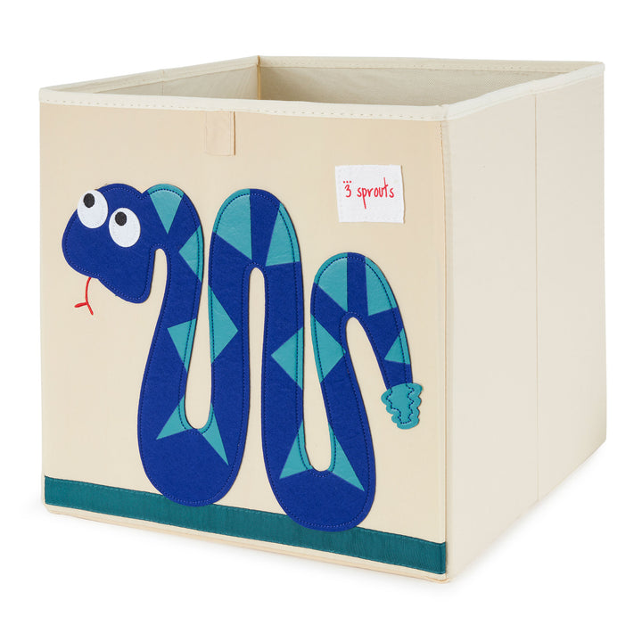 3 Sprouts Kids Childrens Foldable Fabric Storage Cube Bin Box, Blue Snake