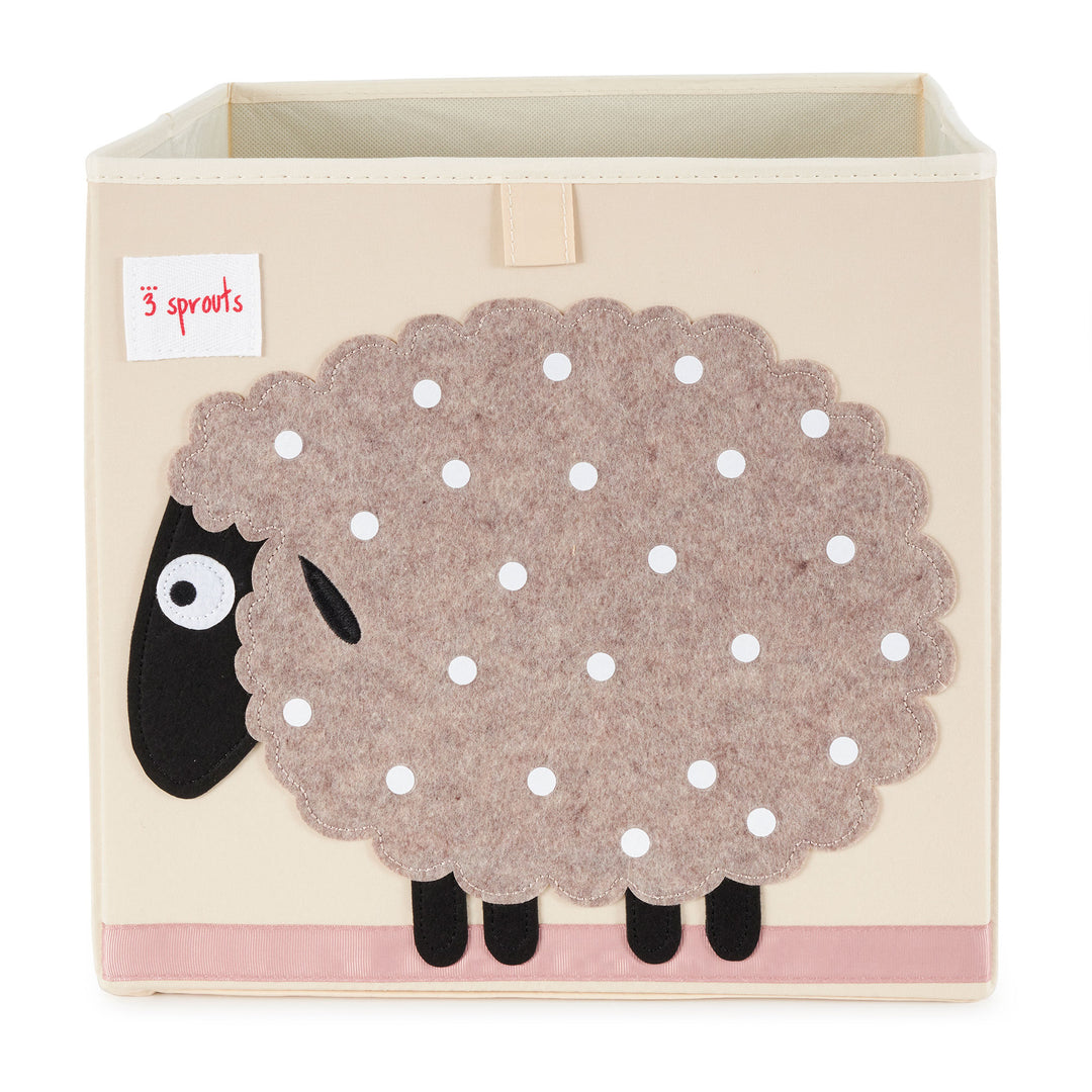 3 Sprouts Kids Childrens Fabric Storage Cube Bin Box, Polka Dot Sheep (Open Box)