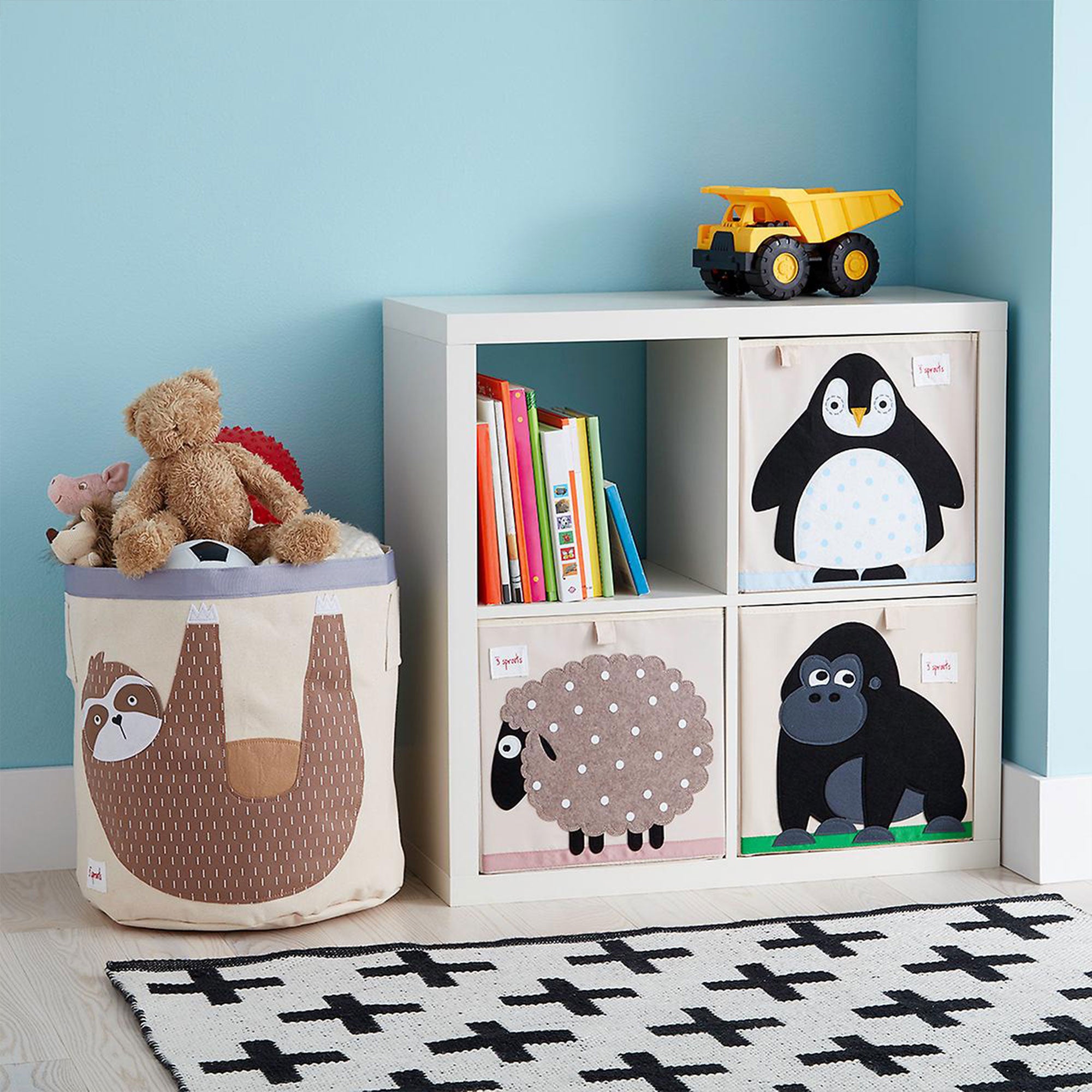 3 Sprouts Kids Childrens Foldable Fabric Cube Bin Box, Polka Dot Sheep (Used) - VMInnovations