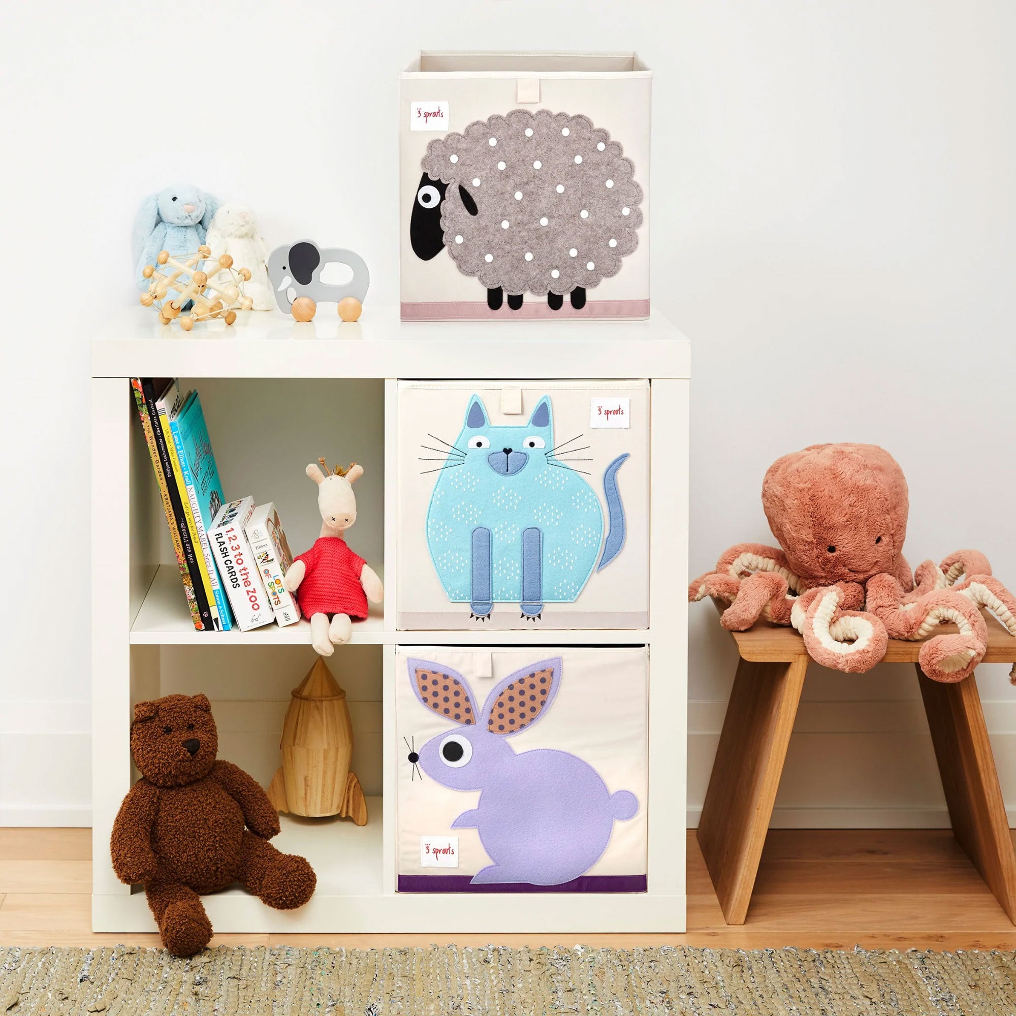3 Sprouts Kids Childrens Foldable Fabric Cube Bin Box, Polka Dot Sheep (Used) - VMInnovations