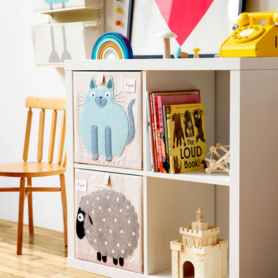 3 Sprouts Kids Childrens Foldable Fabric Cube Bin Box, Polka Dot Sheep (Used) - VMInnovations