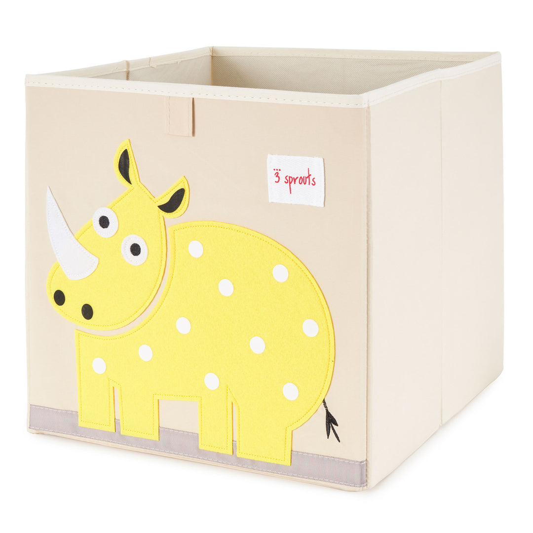 3 Sprouts Children's Fabric Storage Cube Box Soft Toy Bin, Yellow Rhino (Used)