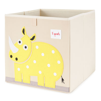 3 Sprouts Children's Foldable Fabric Storage Cube Box Soft Toy Bin, Yellow Rhino - VMInnovations