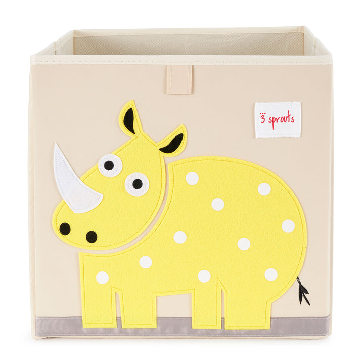 3 Sprouts Children's Fabric Storage Cube Box Soft Toy Bin, Yellow Rhino (Used)