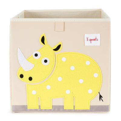 3 Sprouts Children's Foldable Fabric Storage Cube Box Soft Toy Bin, Yellow Rhino - VMInnovations